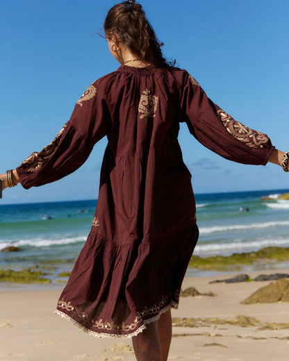 Chocolate embroidered dress 1XL-4XL