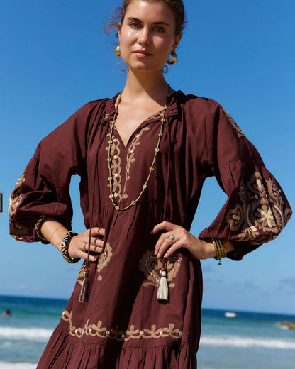 Chocolate embroidered dress 1XL-4XL