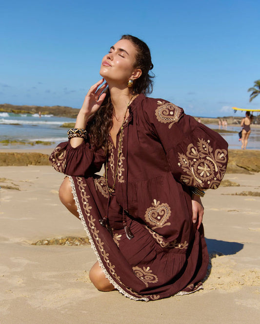 Chocolate embroidered dress 1XL-4XL