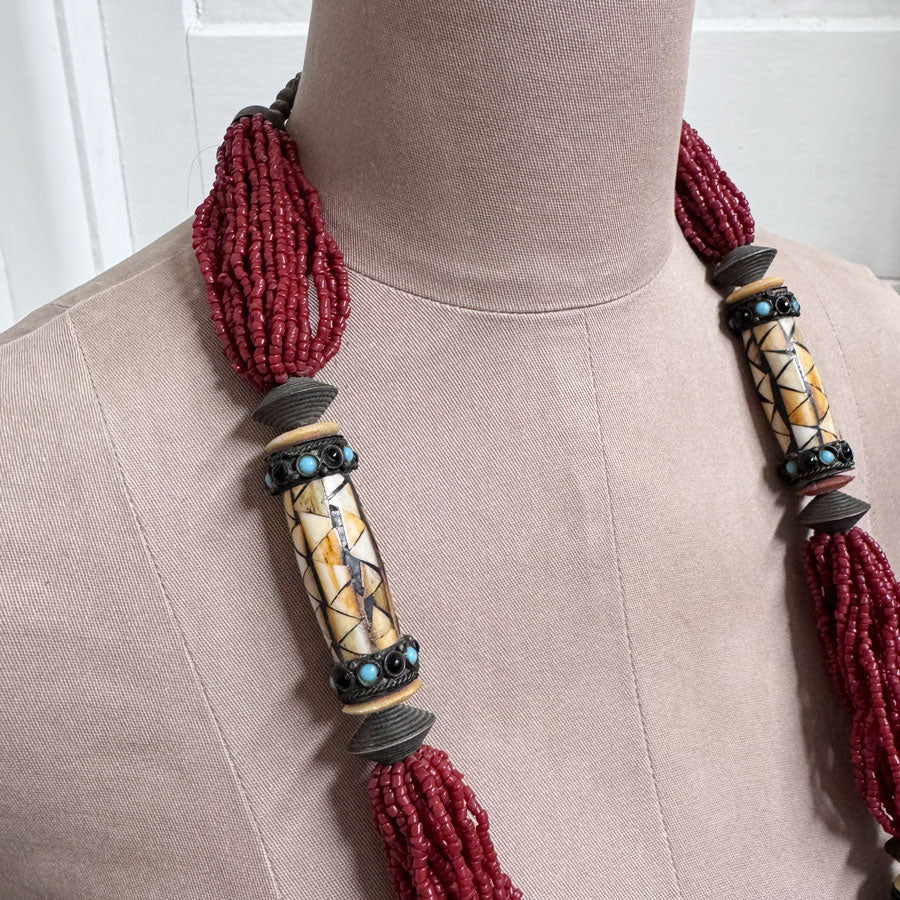 Chunky red beaded necklace