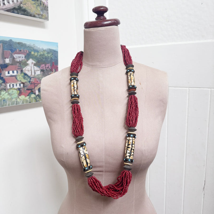 Chunky red beaded necklace