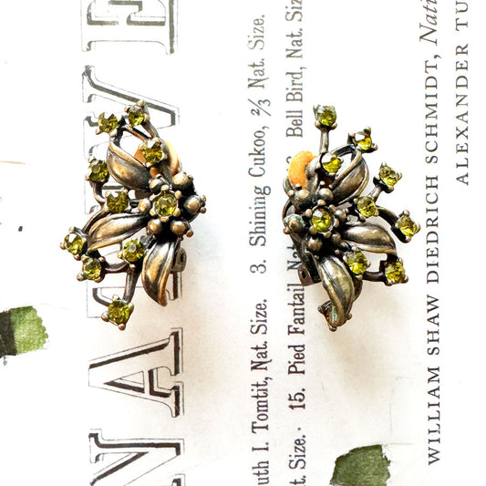 Vintage floral sparkly clip on earrings