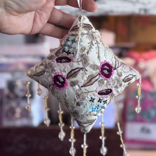 Dangly embroidered beaded diamond