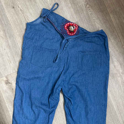 sz L upcycled sparkly eye overalls