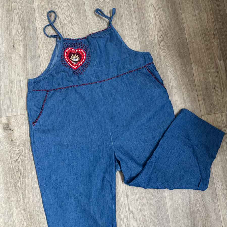 sz L upcycled sparkly eye overalls