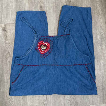 sz L upcycled sparkly eye overalls