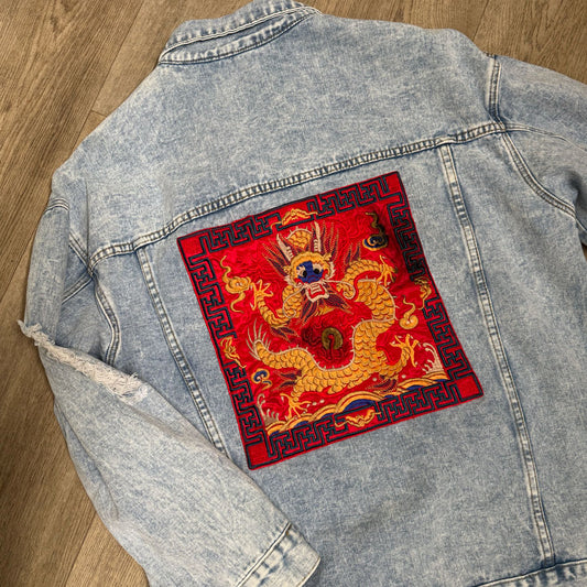 sz XL mens acid wash dragon jacket