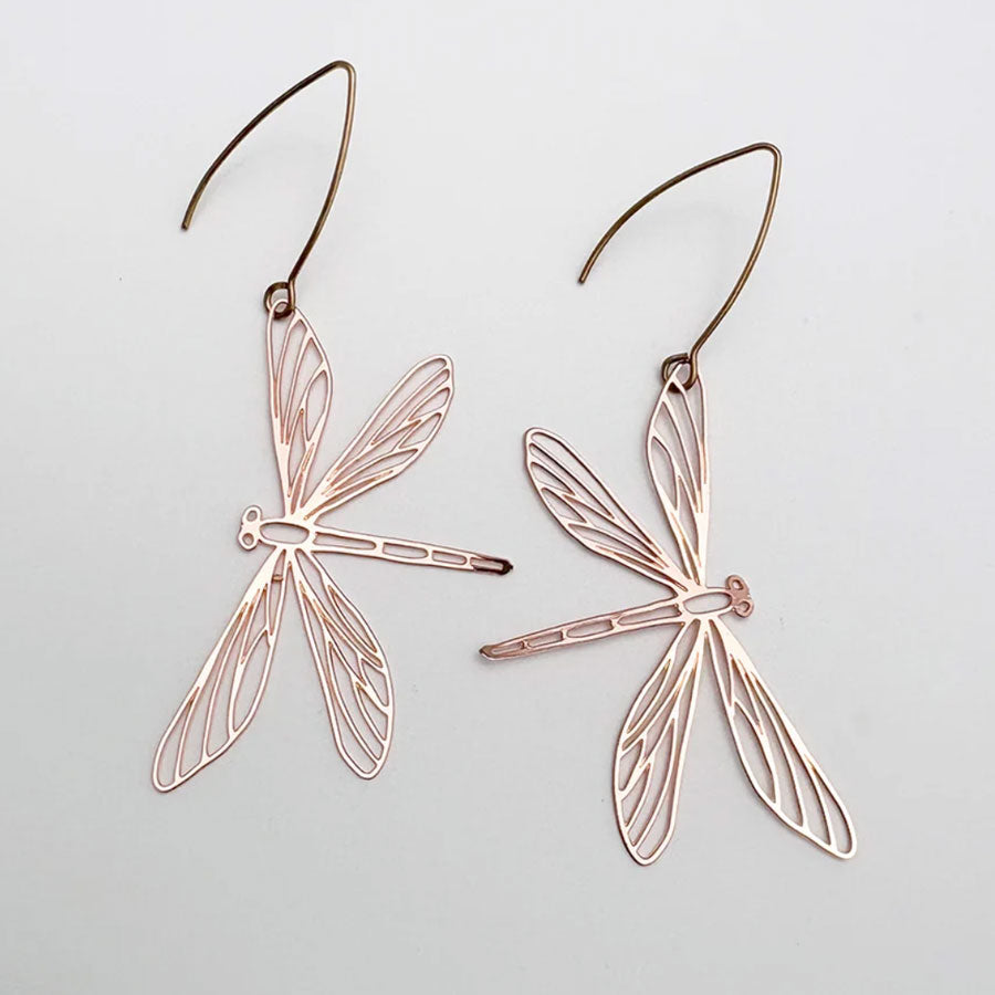 Dragonfly rose gold earrings