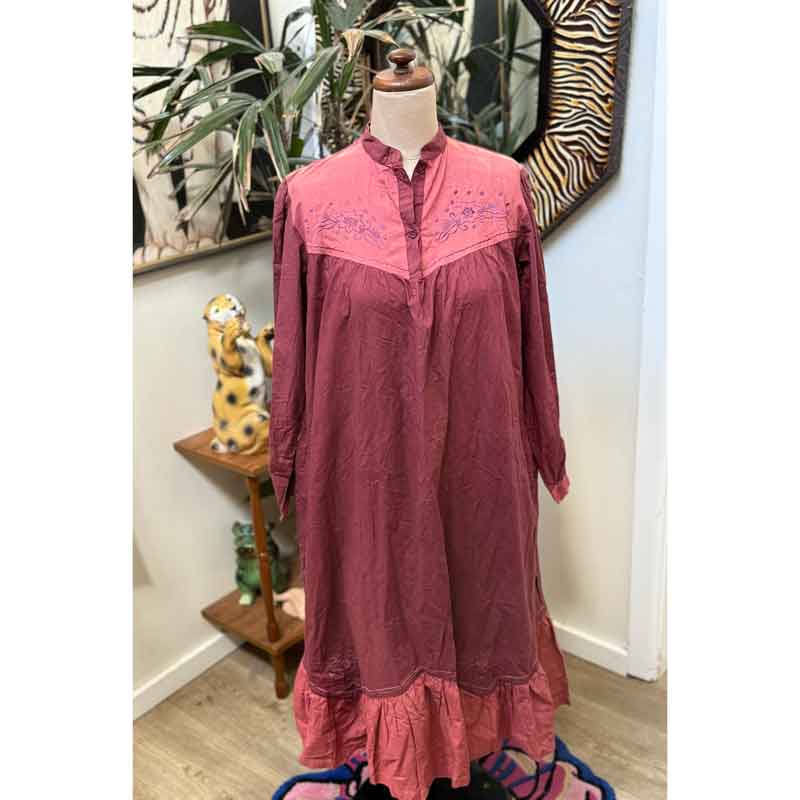 sz M vintage indian cotton maroon dress