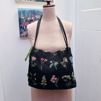 Embroidered black bag