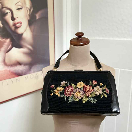 Vintage embroidered black handbag