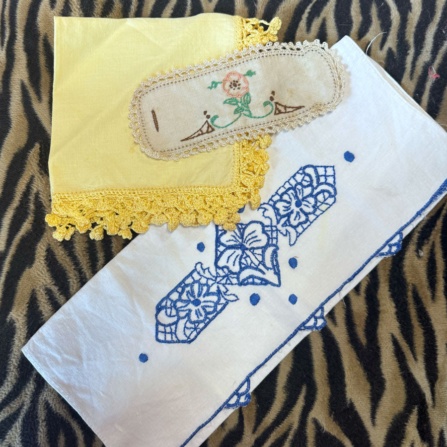 Embroidered blue yellow pieces