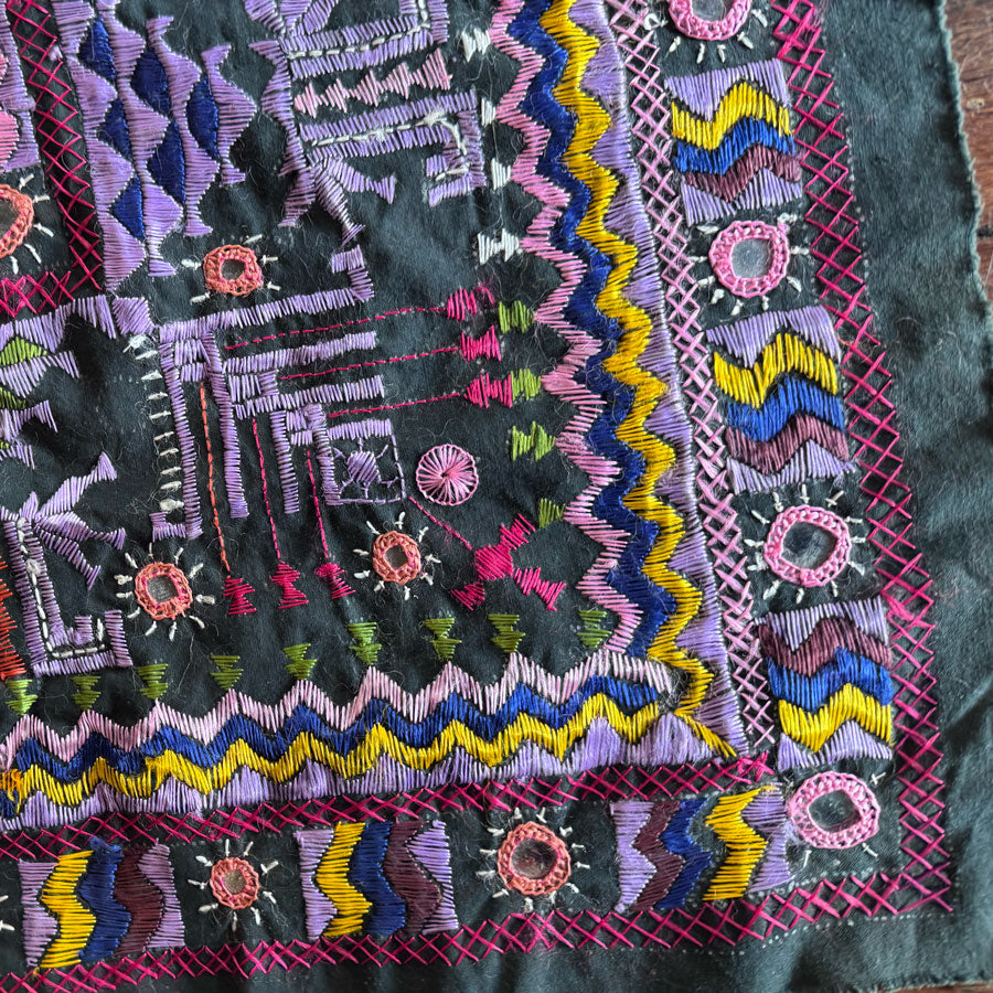 Black embroidered tapestry panel