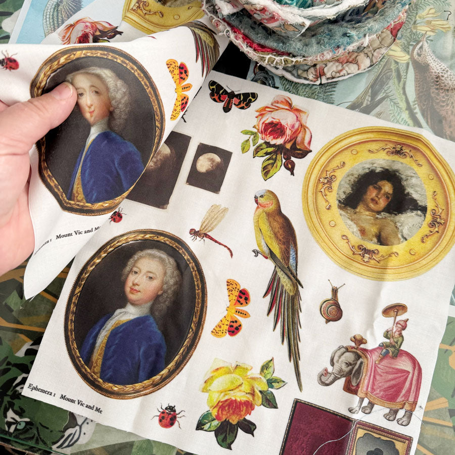 Ephemera vintage elements cotton panel