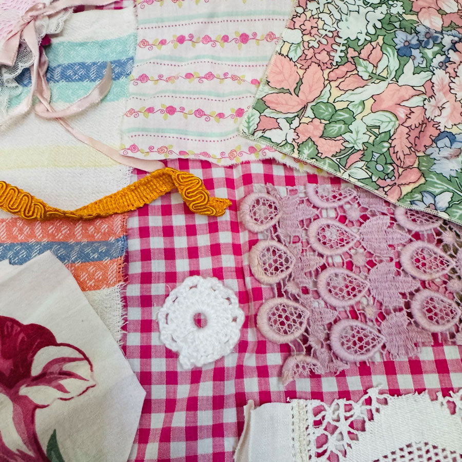 Slow stitch floral gingham pack