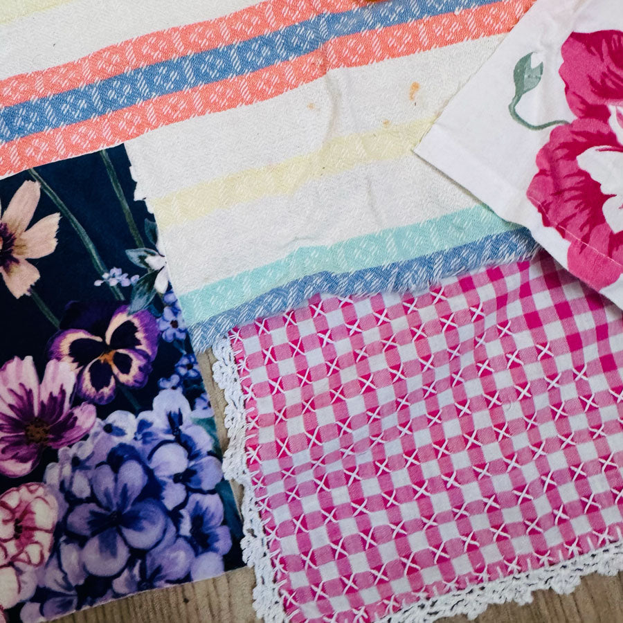 Slow stitch floral gingham pack