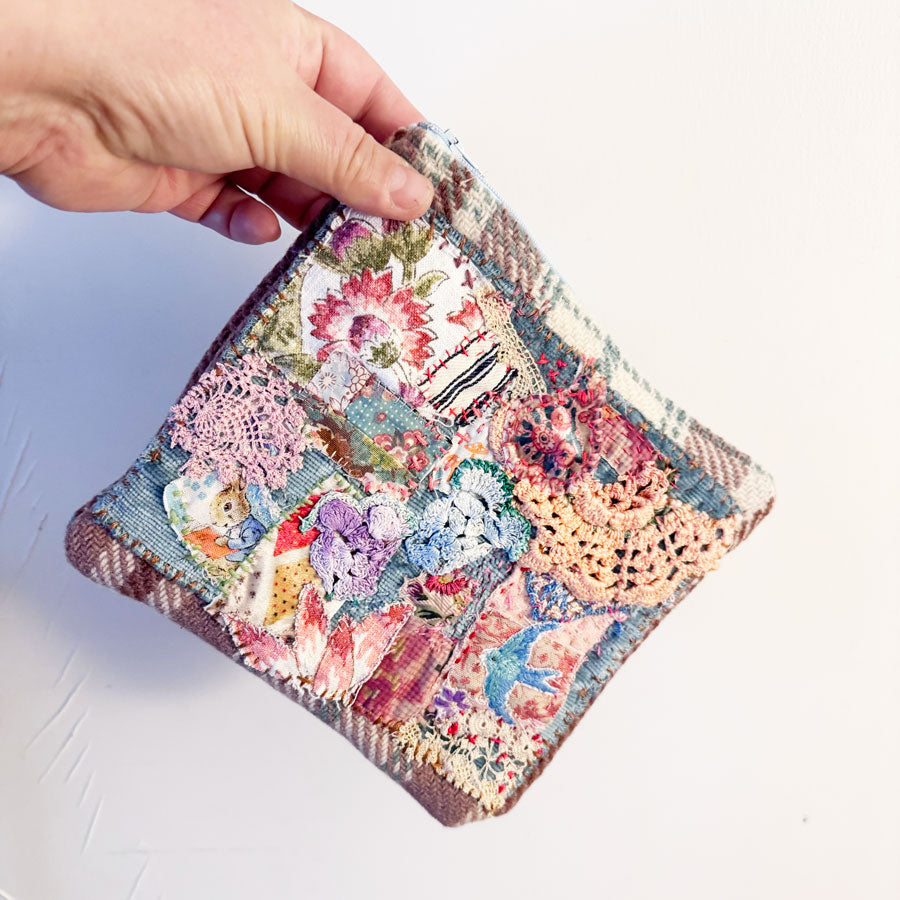 Crochet flower pouch