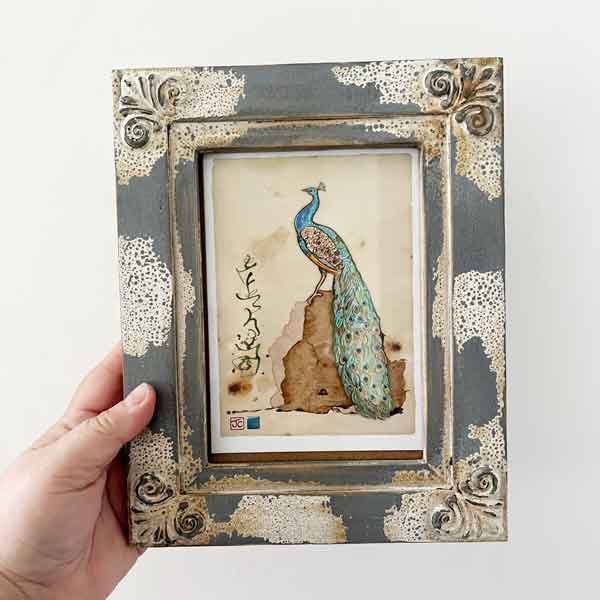 Wooden frame with peacock 8405