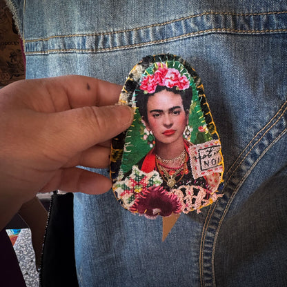 Frida slow stitched brooch 2
