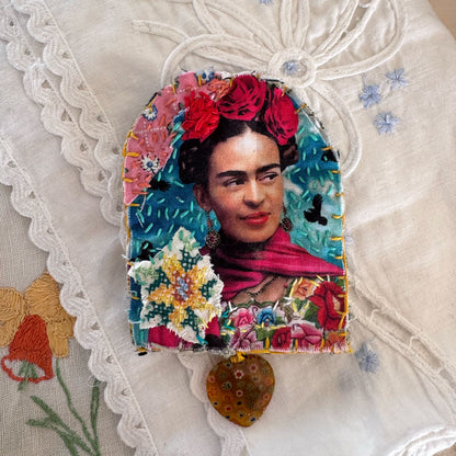 Frida slow stitched brooch 1