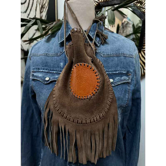 Western fringed suede pouch purse