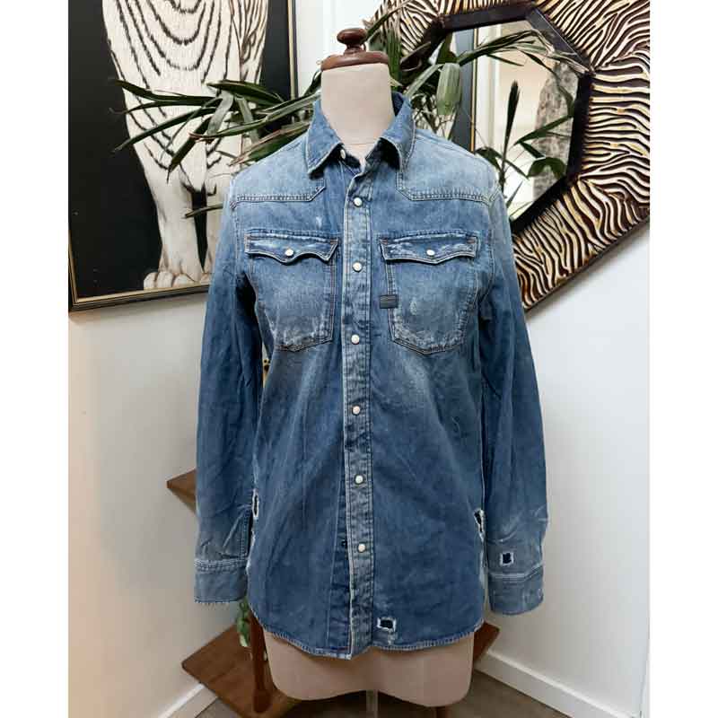 sz S G Star raw denim distressed shirt