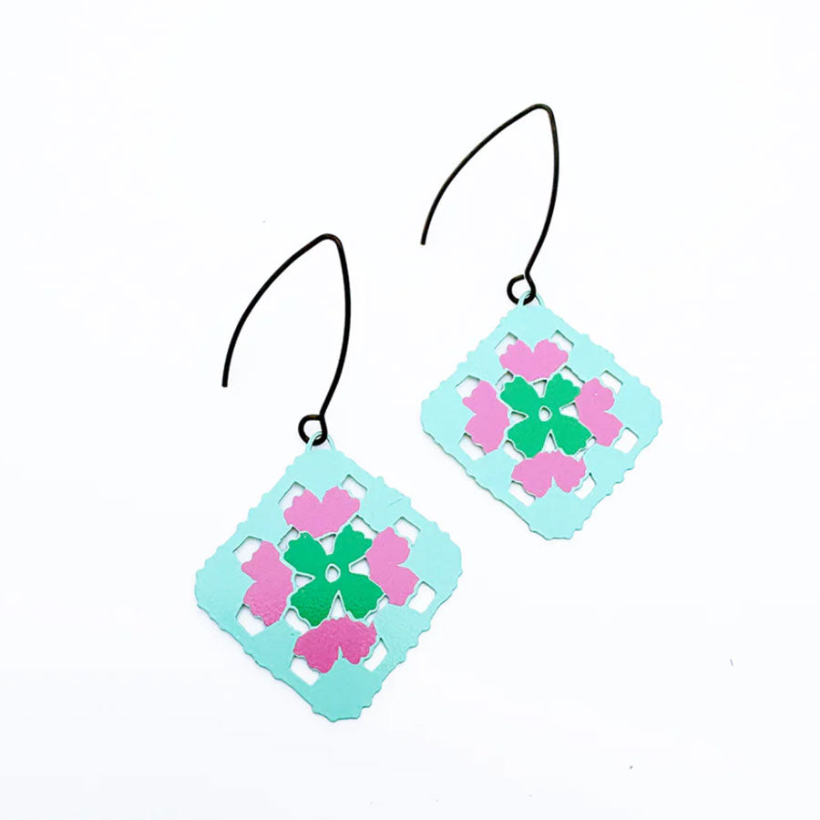 Granny Square aqua earrings