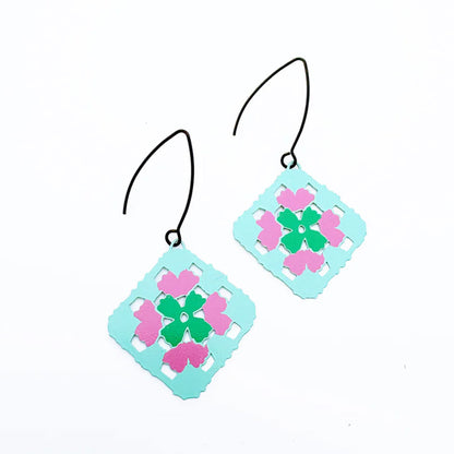 Granny Square aqua earrings