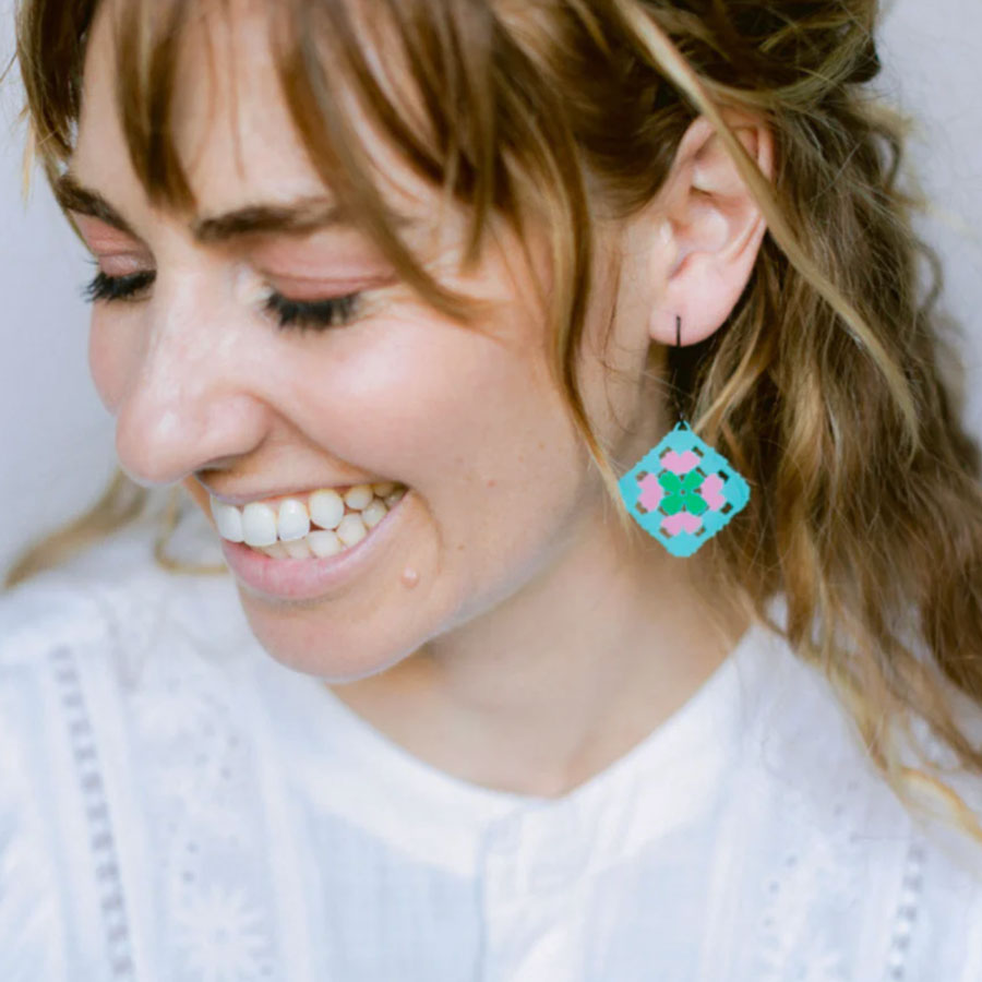 Granny Square aqua earrings