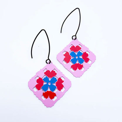 Granny Square pink earrings