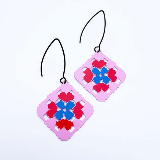 Granny Square pink earrings
