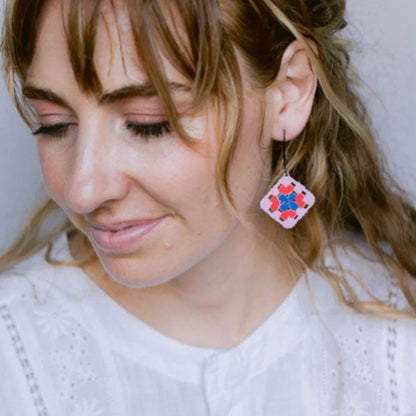 Granny Square pink earrings