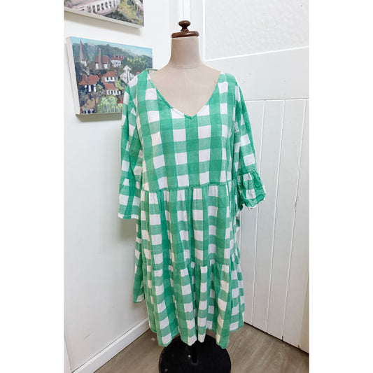 sz 20 Orientique green check dress