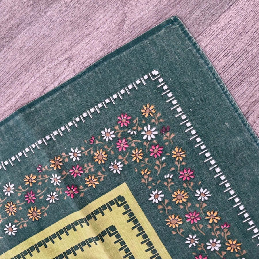 Retro green floral tablecloth