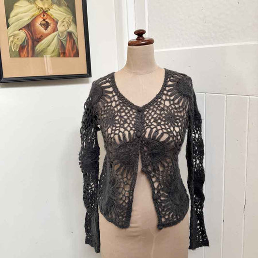 sz M-L grey crochet cardigan