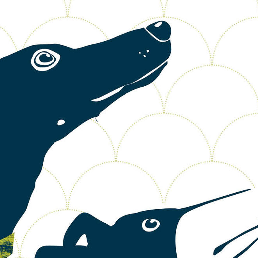 Greyhound Love navy tea towel LIMITED EDITION
