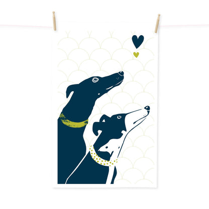 Greyhound Love navy tea towel LIMITED EDITION