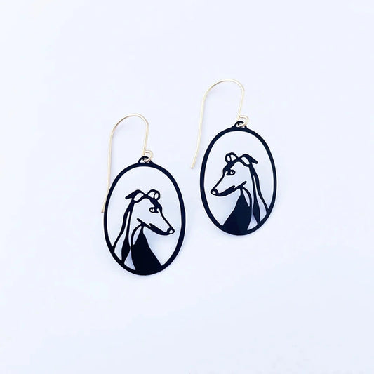 Black greyhounds mini dangle earrings