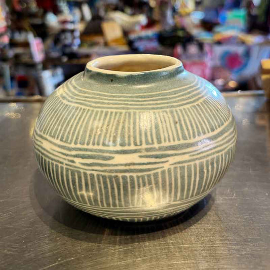 Little heavy earthenware blue vase