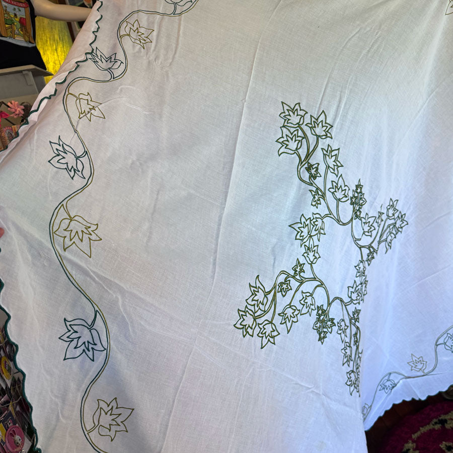 Huge round embroidered tablecloth