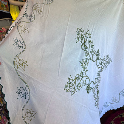 Huge round embroidered tablecloth