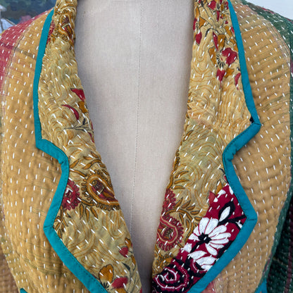 sz M Isham boho kantha stitch jacket