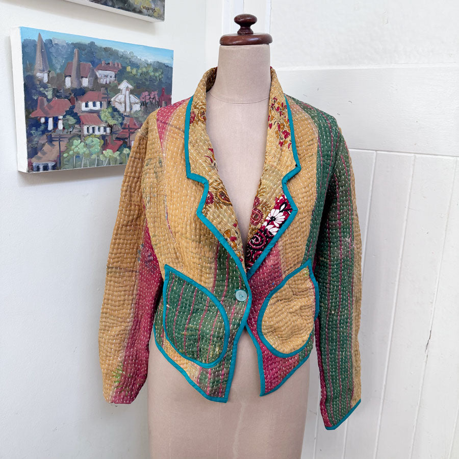 sz M Isham boho kantha stitch jacket
