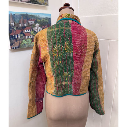 sz M Isham boho kantha stitch jacket