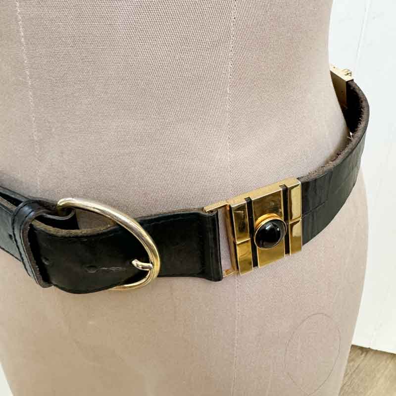 Brown italian leather belt gold details 90cm