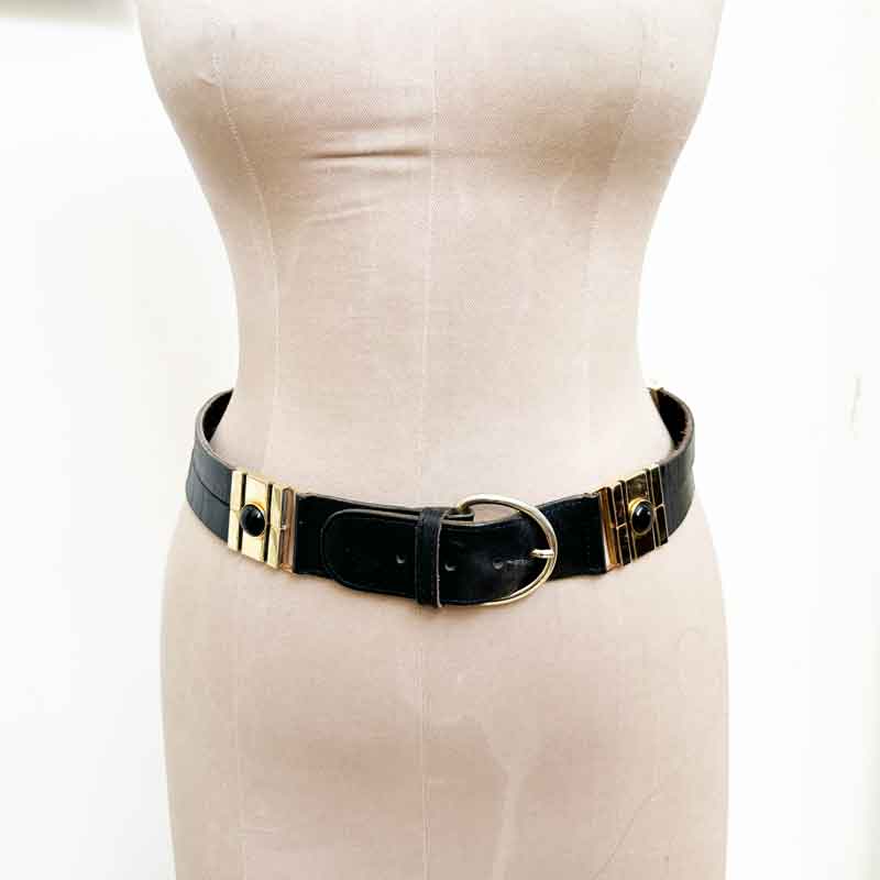 Brown italian leather belt gold details 90cm