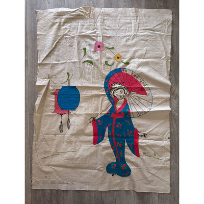 Japanese lady embroidery panel