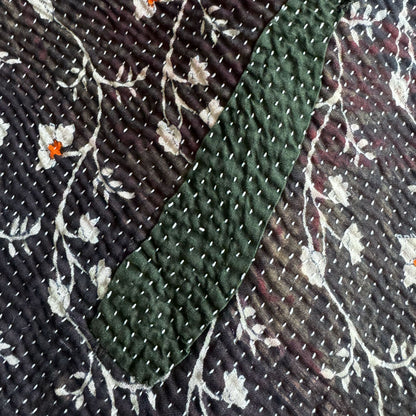 Blanket : navy orange kantha quilt remnant