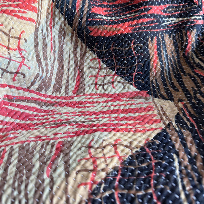 Blanket : navy orange kantha quilt remnant
