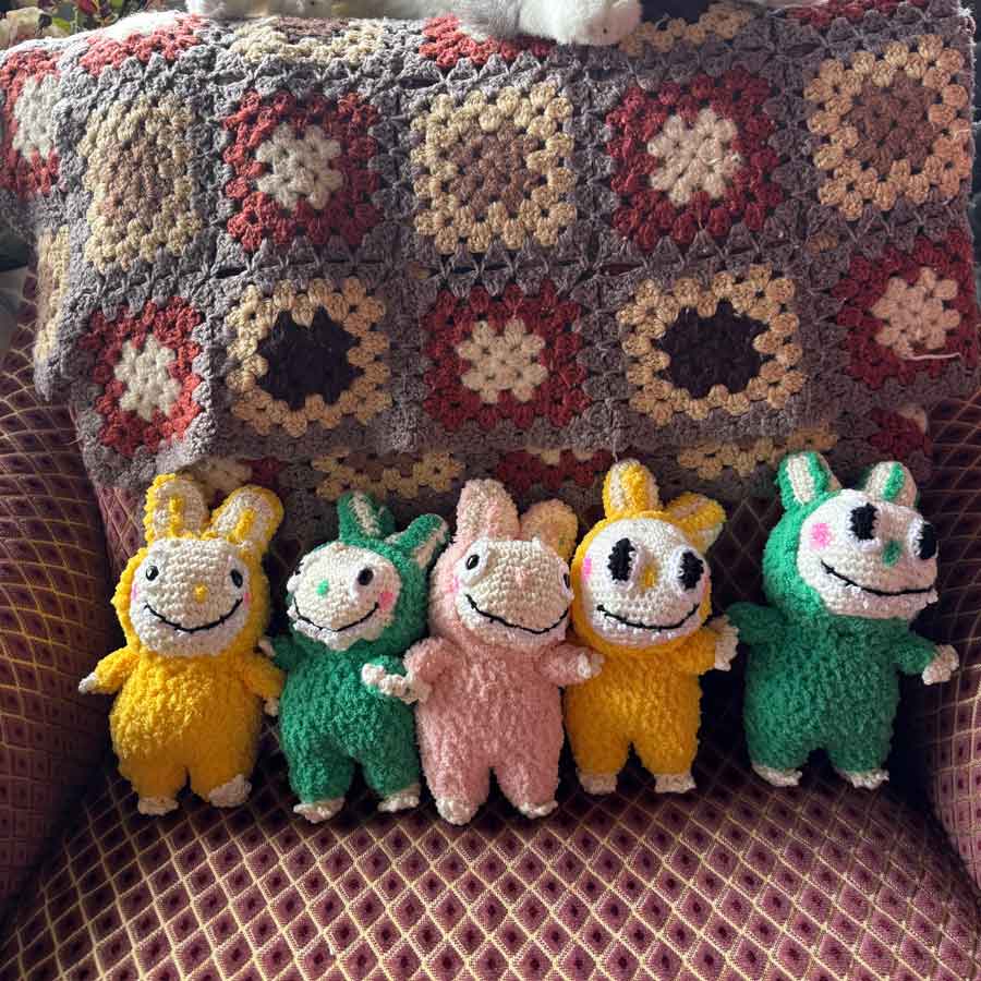 Hand knitted LABUBU bunny toys